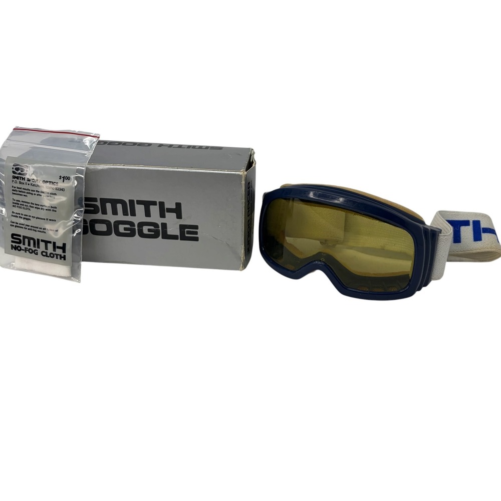 Vintage Smith Junior Racer Ski Goggles Amber Lens Blue Frame USA w Box